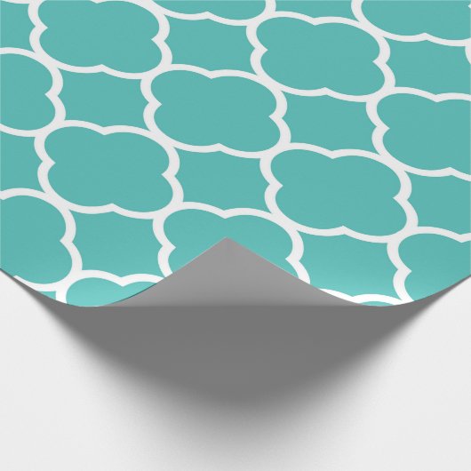 Blaugrünes Quatrefolienmuster Geschenkpapier (Ecke)