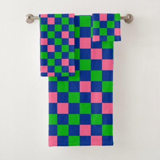 Blaugrünes Rosa Karomuster Design  Badhandtuch Set (Insitu)