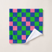 Blaugrünes Rosa Karomuster Design  Badhandtuch Set (Waschlappen)