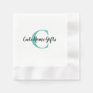 Blaugrünes Schwarz Monogramm Name Cocktail Serviette