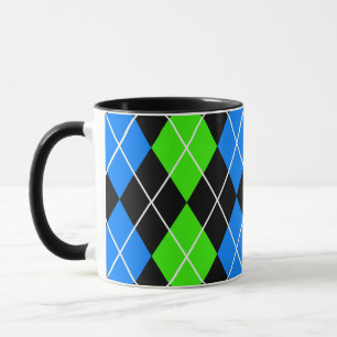 Blaugrünes schwarzes Argyle-Diamant-Design Tasse