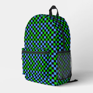 Blaugrünes und schwarzes kariertes Muster Bedruckter Rucksack