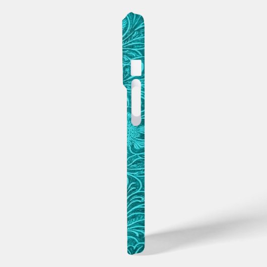 Blaugrünes Wildlederleder-Look Retro Blumendesign Case-Mate iPhone Hülle (Rückseite / Links)