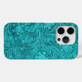 Blaugrünes Wildlederleder-Look Retro Blumendesign Case-Mate iPhone Hülle (Rückseite (Horizontal))