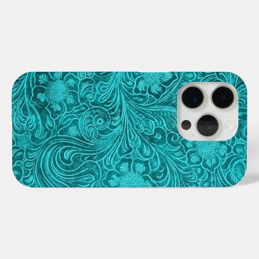 Blaugrünes Wildlederleder-Look Retro Blumendesign Case-Mate iPhone Hülle (Rückseite (Horizontal))