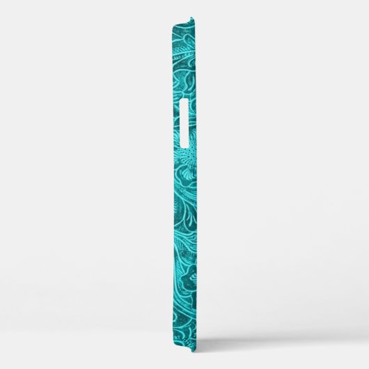 Blaugrünes Wildlederleder-Look Retro Blumendesign Case-Mate iPhone Hülle (Rückseite / Rechts)