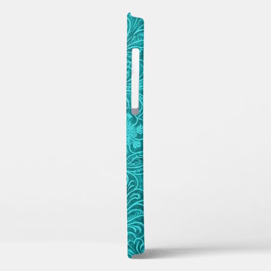 Blaugrünes Wildlederleder-Look Retro Blumendesign Case-Mate iPhone Hülle (Rückseite / Links)