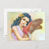 Blauhaarige Elfe und ihre Galah Postkarte (Vorne/Hinten)