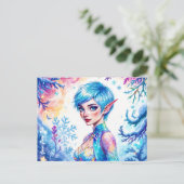 Blauhaarige Elfenzauber Eisprinzen Schneewald Postkarte (Stehend Vorderseite)