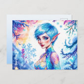 Blauhaarige Elfenzauber Eisprinzen Schneewald Postkarte (Vorne/Hinten)