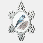 Blauhäher Schneeflocken Zinn-Ornament (Rechts)