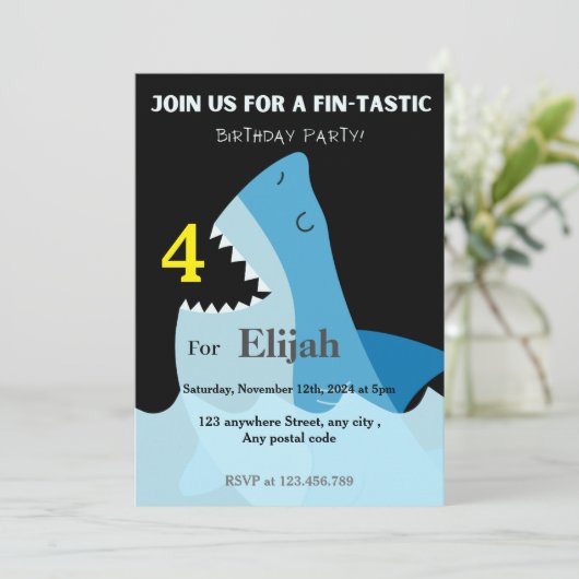 Blauhai im Meer Einladung (Stehend Vorderseite)