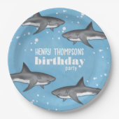 Blauhaie der Geburtstagspartei von Jungen Pappteller (Vorderseite)