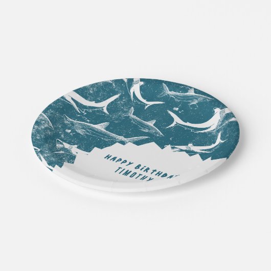 Blauhais-Jungen-Geburtstagsparty Pappteller (Schrägansicht)