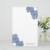 Blauhandgezeichnete Blume Peonies Stationery Briefpapier (Stehend Vorderseite)