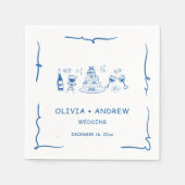 Blauhandgezeichnete Whimsical-Hochzeit Serviette (Vorderseite)