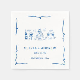 Blauhandgezeichnete Whimsical-Hochzeit Serviette