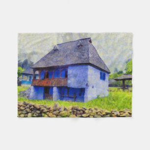 Blauhausmalerei Fleecedecke