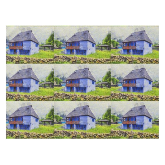 Blauhausmalerei Tischdecke (Vorderseite (Horizontal))