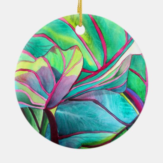 Blauhawaii Tropische Blattfolienkunst Keramik Ornament (Hinten)