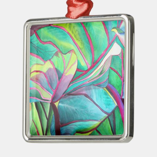 Blauhawaii Tropische Blattfolienkunst Ornament Aus Metall (Links)