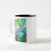 Blauhawaii Tropische Blattfolienkunst Zweifarbige Tasse (Vorderseite Links)