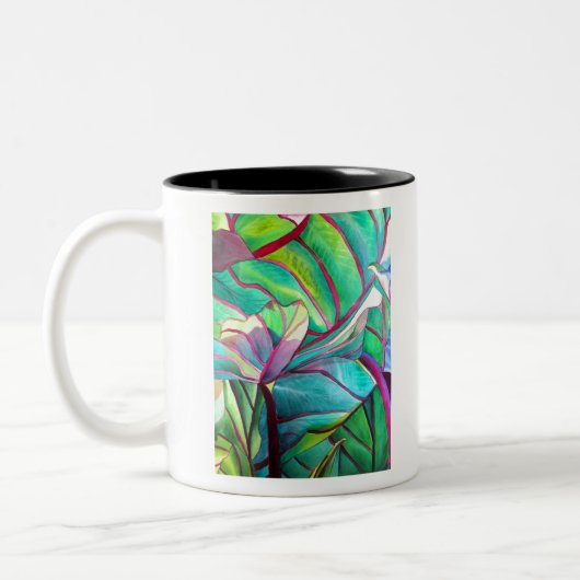Blauhawaii Tropische Blattfolienkunst Zweifarbige Tasse (Links)