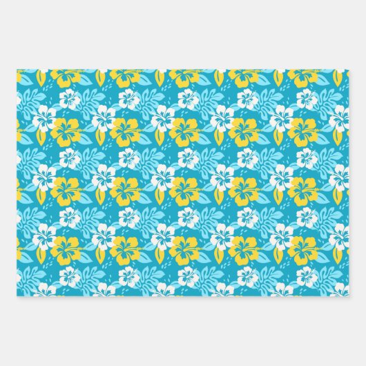 Blauhawaiianischer Hibiskus Blumenmuster Geschenkpapier Set (Vorderseite 3)