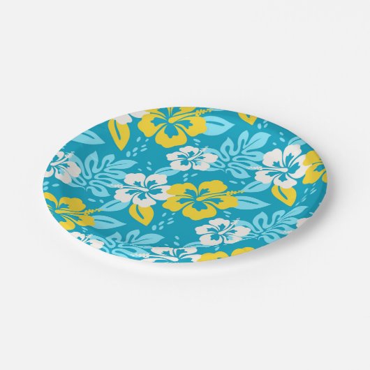 Blauhawaiianischer Hibiskus Blumenmuster Pappteller (Schrägansicht)