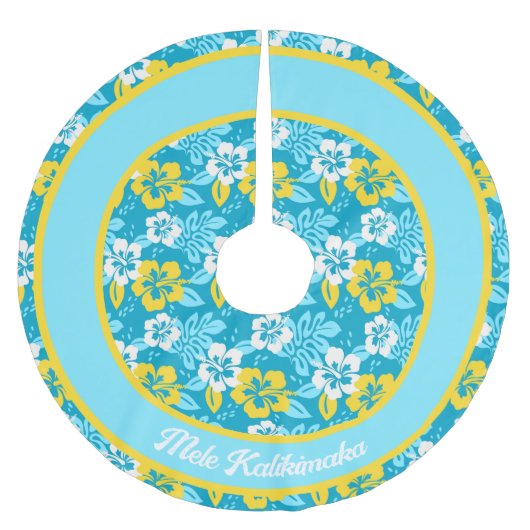 Blauhawaiianischer Hibiskus Blumenmuster Polyester Weihnachtsbaumdecke (Vorderseite)