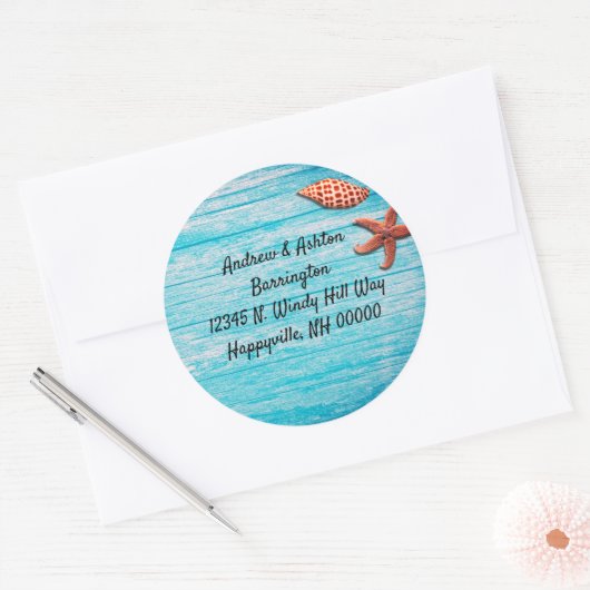 Blauholz-Seashells-Rücksendeadresse Runder Aufkleber (Umschlag)