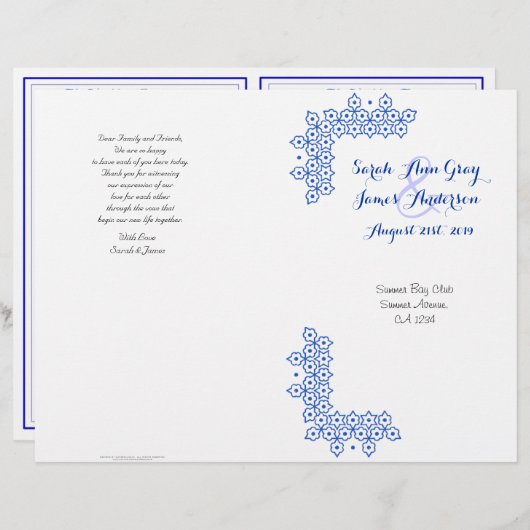 Blaujüdisches Hochzeitsprogramm (Vorne/Hinten)