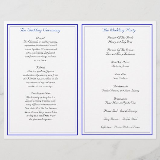 Blaujüdisches Hochzeitsprogramm (Rückseite)