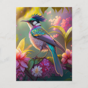 Blaukammiger Regenbogenflügel-Sonnenvogelfantasiev Postkarte