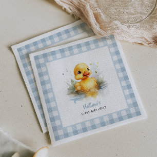 Blaukarierte Enten-Geburtstagspapier Serviette
