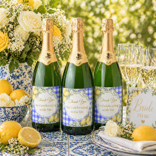 Blaukarierte Zitronen-Garten Dankeschön Brautparty Schaumweinetikett