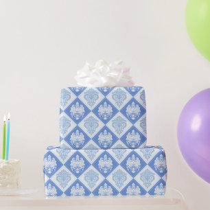 Blaukarierter Damast Geschenkpapier