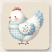 Blaukariertes Cottage-Huhn Getränkeuntersetzer (Vorderseite)