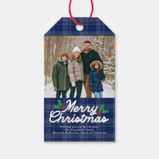 Blaukariertes Frohe Weihnachten Foto Geschenkanhänger