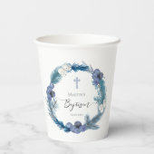 Blaukränzdesign | Winter Taufe Papiertasse Pappbecher (Rückseite)