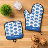 Blaukrebsmuster Ofenhandschuh & Topflappen-Set (Oben Unten)