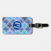 Blaulackiertes marokkanisches Fliesenmuster Gepäckanhänger (Vorderseite horizontal)