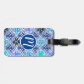 Blaulackiertes marokkanisches Fliesenmuster Gepäckanhänger (Rückseite horizontal)