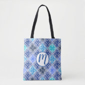 Blaulackiertes marokkanisches Fliesenmuster Tasche (Vorderseite)