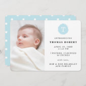 Blaulackiertes Monogramm-Foto Geburtsankündigung Ankündigung (Vorne/Hinten)