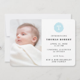 Blaulackiertes Monogramm-Foto Geburtsankündigung Ankündigung