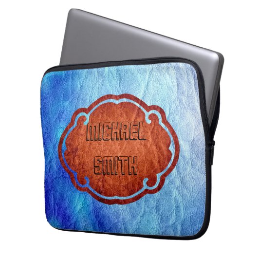 Blauleder Laptopschutzhülle (Vorderseite Links)