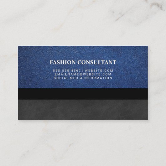 Blauleder | Schwarze Textur Visitenkarte (Rückseite)