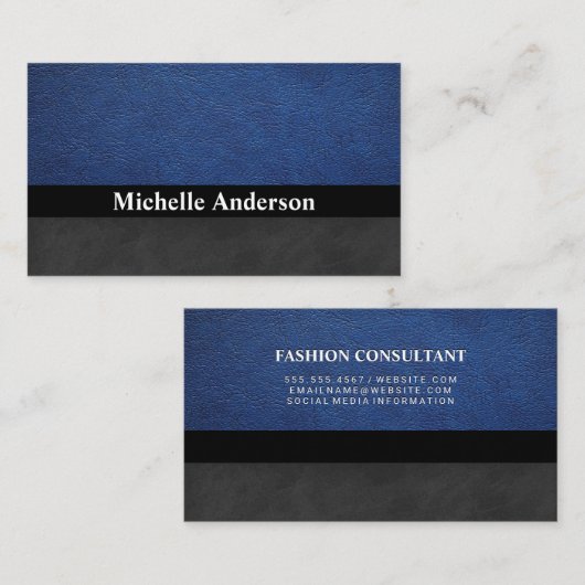 Blauleder | Schwarze Textur Visitenkarte (Vorne/Hinten)