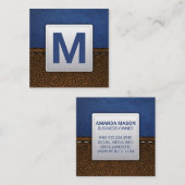 Blauleder | Stitched Brown Leather Quadratische Visitenkarte (Vorne/Hinten)